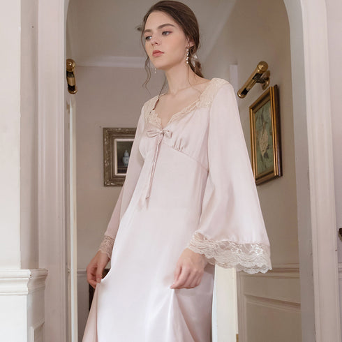 Romantic Nightgown Nightwear Princess Women Vintage Sleepwear Satin - ROUTINE FASHION